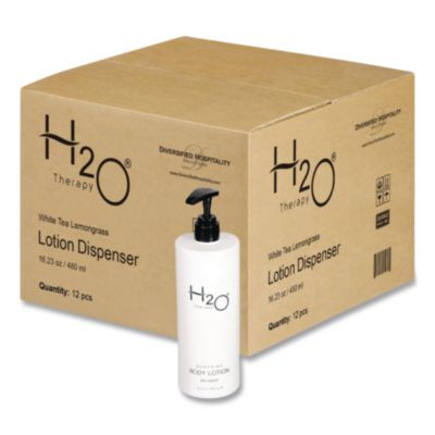 H2O Therapy Body Lotion Air Pump, 16.23 Oz Bottle, White Tea And Lemongrass Scent, 12/Carton