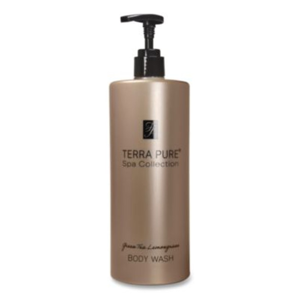 Terra Pure Body Wash Air Pump, Green Tea Lemongrass, 16.23 Oz Bottle, 12/Carton