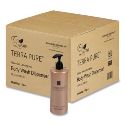Terra Pure Body Wash Air Pump, Green Tea Lemongrass, 16.23 Oz Bottle, 12/Carton