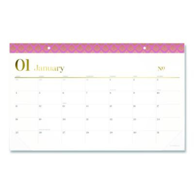 Workstyle Compact Deskpad, 17.75 x 11, White Sheets, Pink Headband/Clear Corners, 12-Month (Jan-Dec): 2026