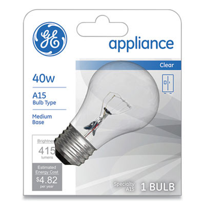 Incandescent A15 Light Bulb For Kitchen Appliances, 40 W, 120 V, Clear