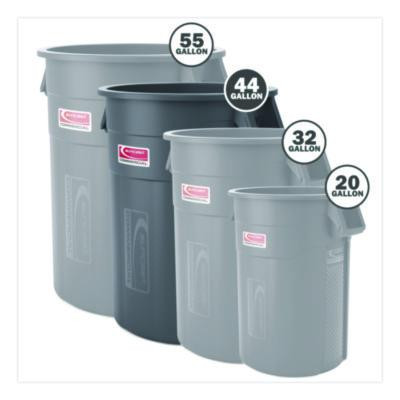 Injection Molded Utility Trash Can, 44 Gal, Plastic/Resin, Gray