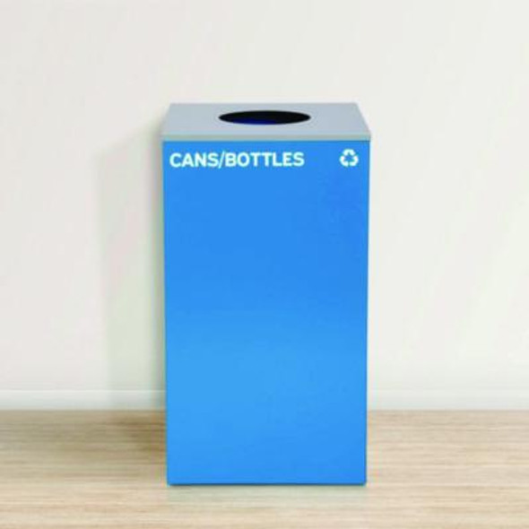 29 Gallon Trash/Recycling Cans, Steel, Blue Cans/Bottles Recycling With Circle Lid, Black Trash Can With Square Lid