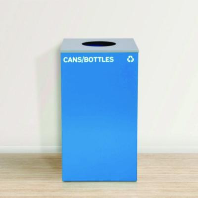 29 Gallon Trash/Recycling Cans, Steel, Blue Cans/Bottles Recycling With Circle Lid, Black Trash Can With Square Lid