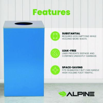 29 Gallon Trash/Recycling Cans, Steel, Blue Can With Circle Lid