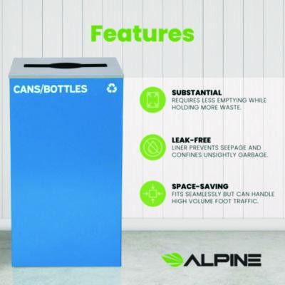 29 Gallon Trash/Recycling Cans, Steel, Blue Cans/Bottles Recycling Can With Mixed Lid