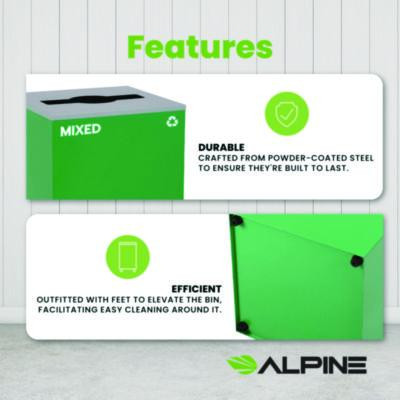 29 Gallon Trash/Recycling Cans, Steel, Green Mixed Recycling Can With Mixed Lid
