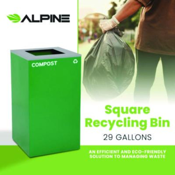 29 Gallon Trash/Recycling Cans, Steel, Green Compost Can With Square Lid