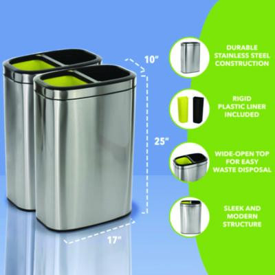 10.5 Gallon Stainless Steel Open Top Dual Compartment Trash Can