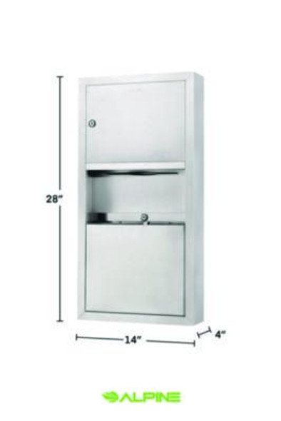 Stainless Steel Surface-Mounted Paper Towel Dispenser With Waste Receptacle, 28 x 4 x 14