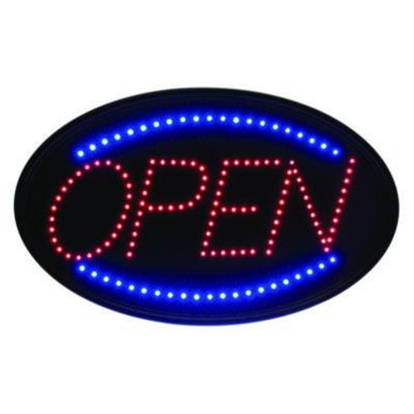 Led Oval Open Sign, 23 x 14, Black Frame, Blue/Red Graphics