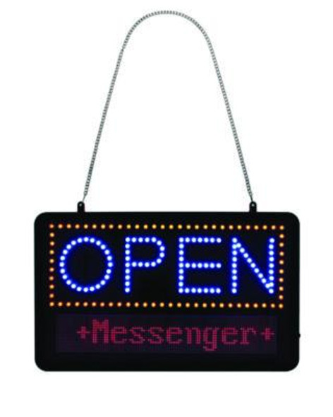 Led Programmable Message Board Open Sign, 22 x 13, Black Frame, Blue/Red Graphics