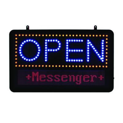 Led Programmable Message Board Open Sign, 22 x 13, Black Frame, Blue/Red Graphics