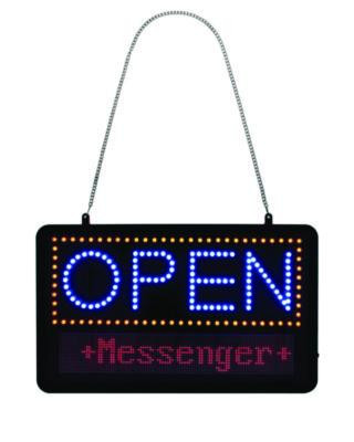 Led Programmable Message Board Open Sign, 22 x 13, Black Frame, Blue/Red Graphics