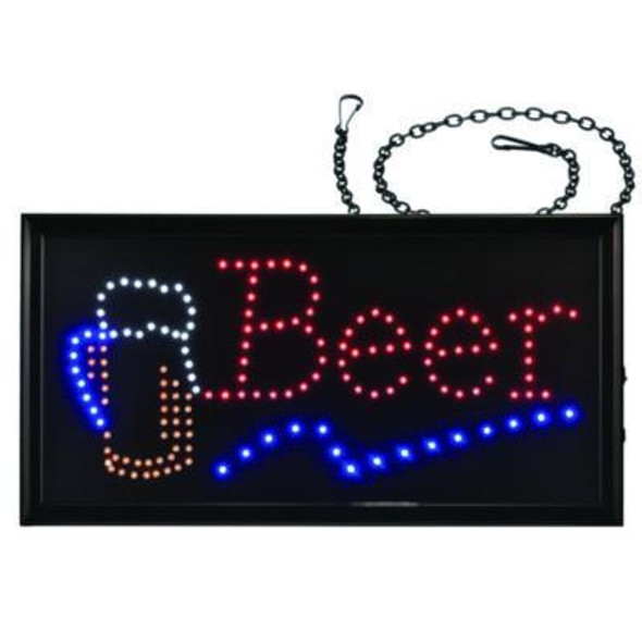Led Rectangular Beer Sign, 19 x 10, Black Frame, Blue/Green/Orange/Red/White Graphics