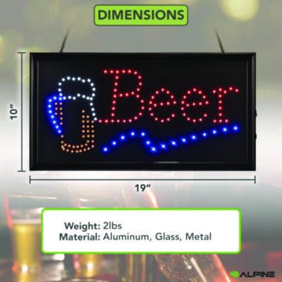 Led Rectangular Beer Sign, 19 x 10, Black Frame, Blue/Green/Orange/Red/White Graphics