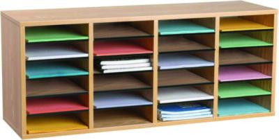 Wood Adjustable 24 Compartment Literature Organizer, 24 Sections, Letter Size, 39.3 x 11.8 x 16.3, Medium Oak