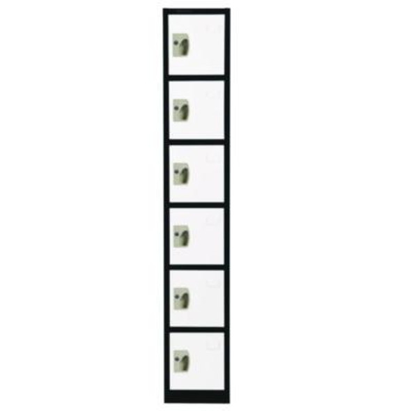Steel Storage Locker, 6 Compartment, 12 x 12 x 72, Black Body/White Doors