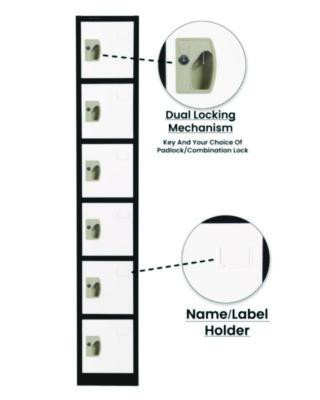 Steel Storage Locker, 6 Compartment, 12 x 12 x 72, Black Body/White Doors