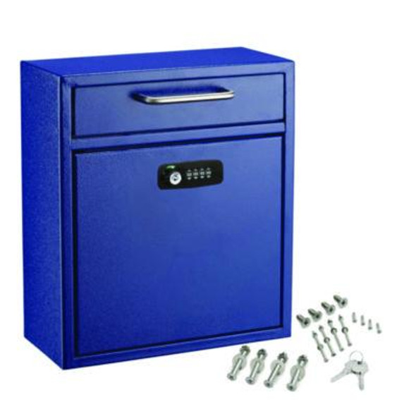 Medium Secure Drop Box Wall Mounted Locking Mail Box With Key And Combination Lock, 10.51 x 4.72 x 12, Blue