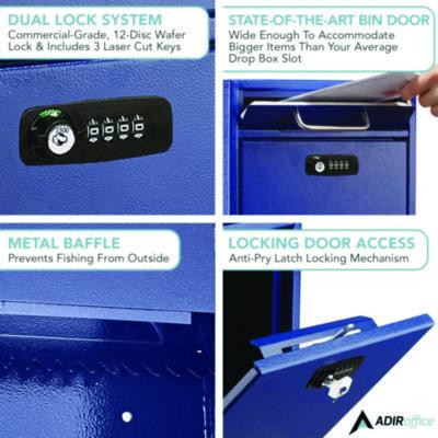 Medium Secure Drop Box Wall Mounted Locking Mail Box With Key And Combination Lock, 10.51 x 4.72 x 12, Blue