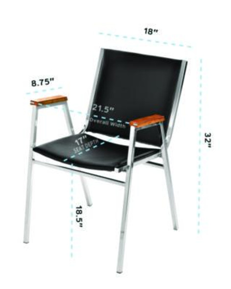 Vinyl Chrome Frame Stackable Office Chair, 16.5 x 22 x 32, Black Seat, Black Back, Chrome Base