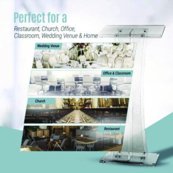 Acrylic Stand-Up Podium Lectern Speaker Stand, 26 x 13 x 47, Clear