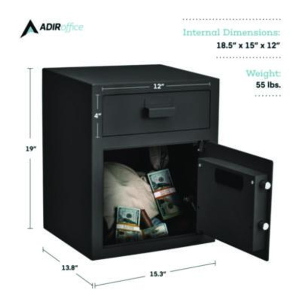1.1 Cu Ft Steel Digital Secure Money Deposit Safe With Digital Keypad, 15.3 x 13.5 x 19, Black