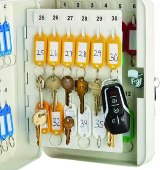 Steel Secure Key Cabinet With Key Lock, 48-Key, 7.1 x 3.1 x 10, Stainless Steel 304, White