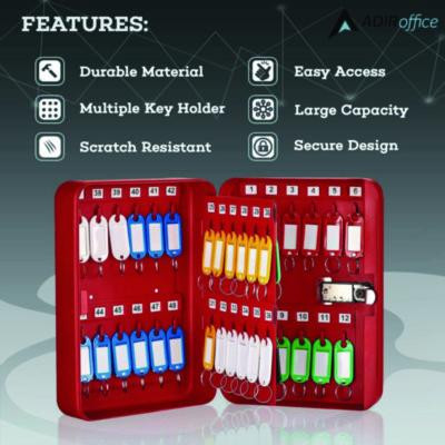 Steel Heavy-Duty Key Cabinet With Combination Lock, 48-Key, 7.1 x 3 x 10, Stainless Steel 304, Red