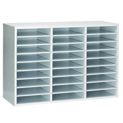 Wooden 27 Compartment Literature Organizer, 27 Sections, Letter Size, 31.49 x 11.81 x 21.65, White