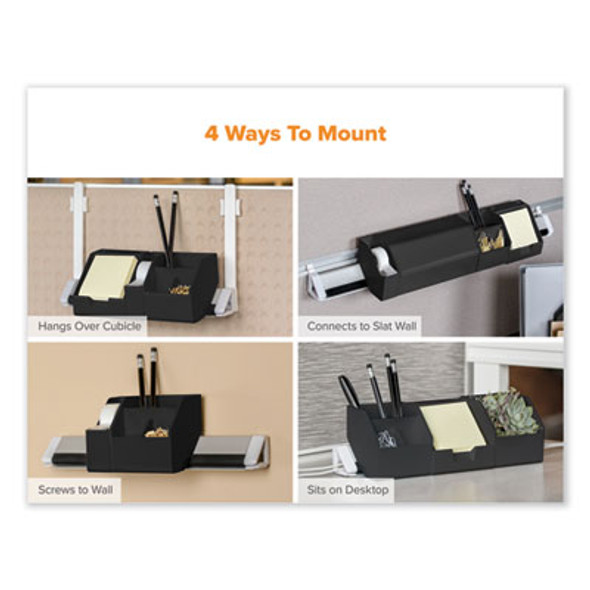 Konnect Desk Organizer And Cable Management Nine-Piece Kit, Plastic, Black