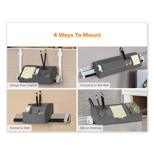 Konnect Desk Organizer And Cable Management 12-Piece Kit, Plastic, Gray