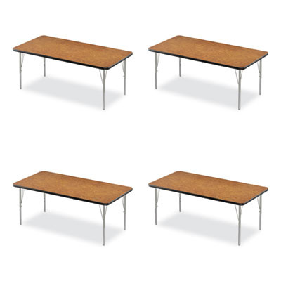 Adjustable Activity Table, Rectangular, 60" x 30" x 19" To 29", Medium Oak Top, Black Legs, 4/Pallet