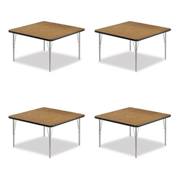 Adjustable Activity Tables, Square, 48" x 48" x 19" To 29", Medium Oak Top, Silver Legs, 4/Pallet