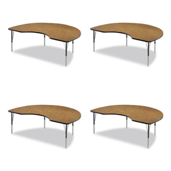 Adjustable Activity Tables, Kidney Shape, 72" x 48" x 19" To 29", Oak Top, Black Legs, 4/Pallet