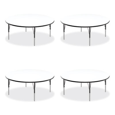 Markerboard Activity Tables, Round, 60" x 19" To 29", White Top, Black/Silver Legs, 4/Pallet