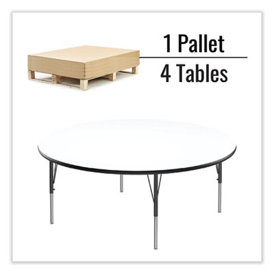 Markerboard Activity Tables, Round, 60" x 19" To 29", White Top, Black/Silver Legs, 4/Pallet