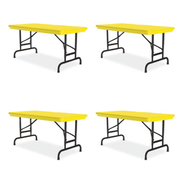 Adjustable Folding Table, Rectangular, 48" x 24" x 22" To 32", Yellow Top, Black Legs, 4/Pallet