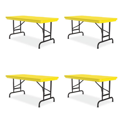 Adjustable Folding Table, Rectangular, 48" x 24" x 22" To 32", Yellow Top, Black Legs, 4/Pallet