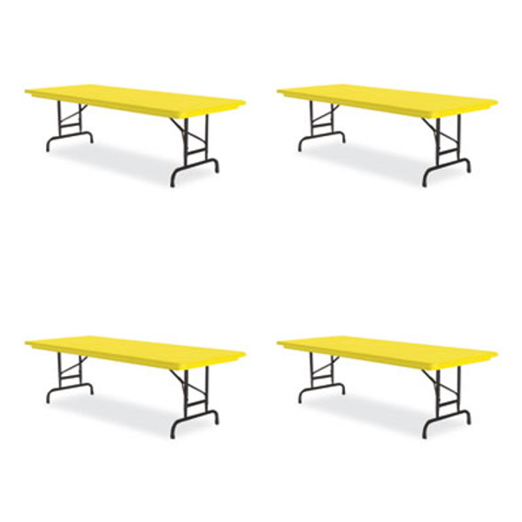 Adjustable Folding Tables, Rectangular, 60" x 30" x 22" To 32", Yellow Top, Black Legs, 4/Pallet