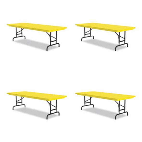 Adjustable Folding Tables, Rectangular, 72" x 30" x 22" To 32", Yellow Top, Black Legs, 4/Pallet