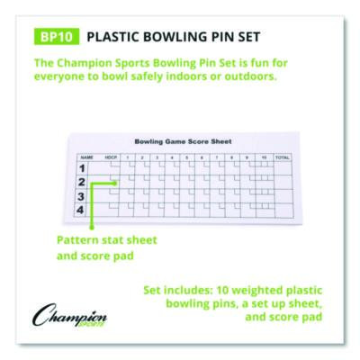 Plastic Bowling Pin Set, White, 10/Set