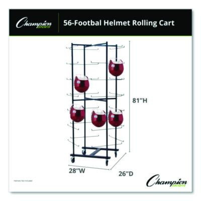 56 Football Helmet Rolling Rack, 26" x 28" x 81", Black