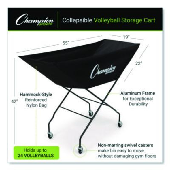 Pro Collapsible Volleyball Cart, 23" x 55" x 41", Black