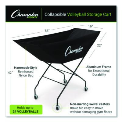 Pro Collapsible Volleyball Cart, 23" x 55" x 41", Black