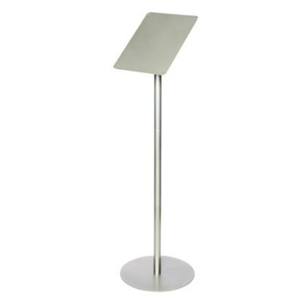 Floor Sign Display With Rear Literature Pocket, 8.5 x 11 Insert, 45" Tall, Silver