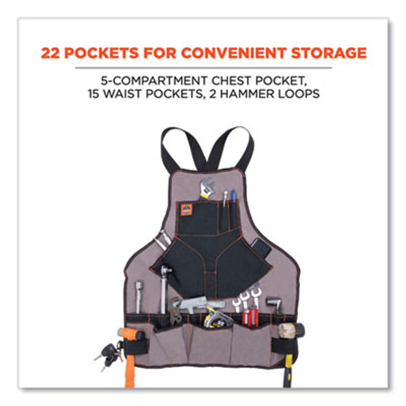 Arsenal 5704 Canvas Tool Apron, 22 Compartments, 25.5 x 28, Canvas, Gray