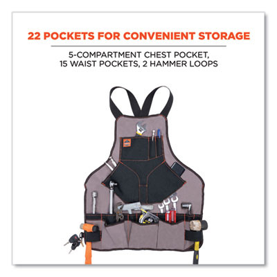 Arsenal 5704 Canvas Tool Apron, 22 Compartments, 25.5 x 28, Canvas, Gray