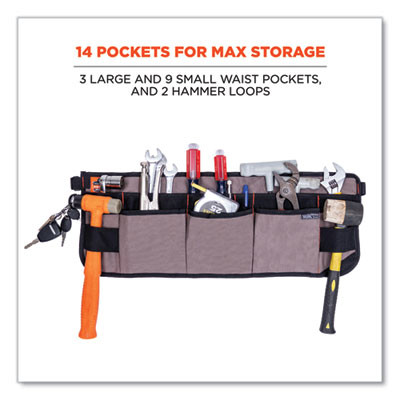 Arsenal 5707 Canvas Waist Apron, 14 Compartments, 25.5 x 34, Canvas, Gray